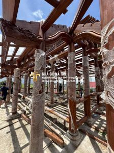 Nhà gỗ 3 gian 2 chái 36 cột đứng đất Hiên chạy xung quanh Vĩnh Tiến Vĩnh bảo Hải Phòng