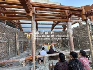 Nhà gỗ 3 gian mít tây 6 cột đứng đất Tân Hội Hoài Đức Hà Nội