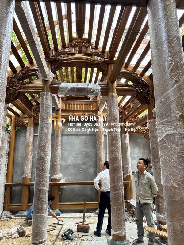 Nhà 3 gian gỗ Dổi Lào 24 cột tại Nam Từ Liêm - Hà Nội